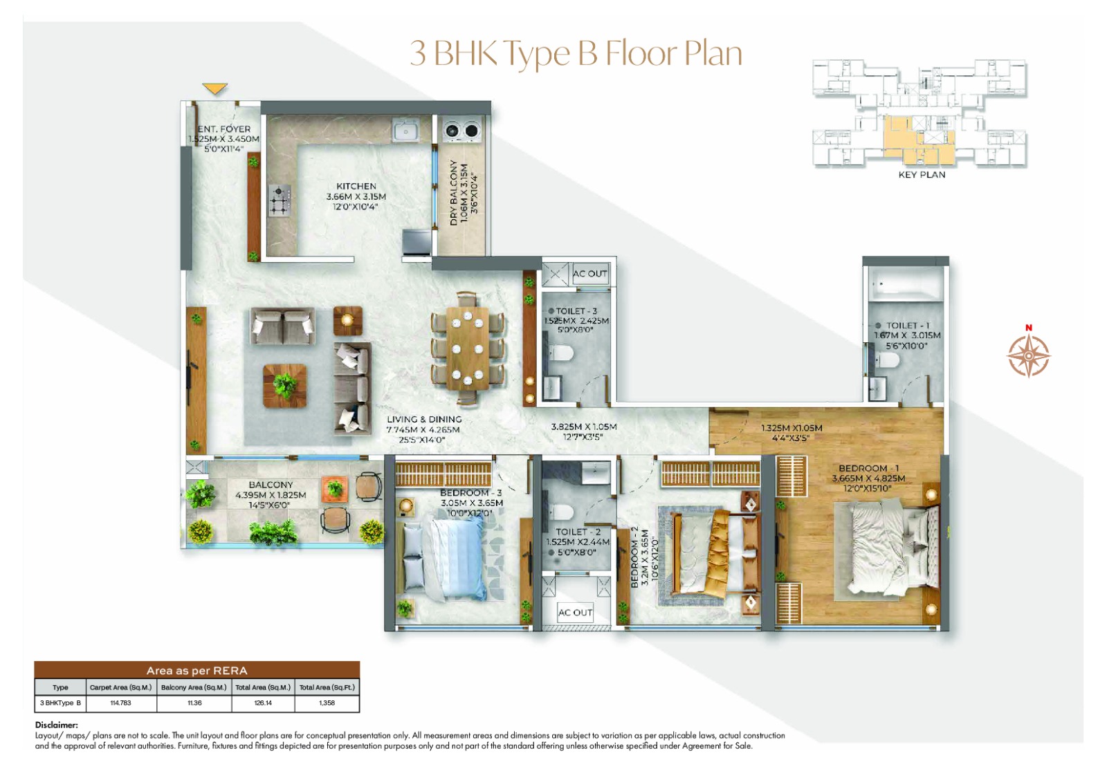 3 BHK apartment layout reference